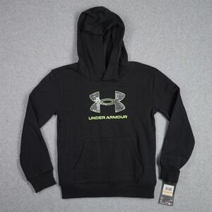 Under Armour Hoodie Boys Size 7 Black Camo Logo Pullover UAFIB25E-001 NWT